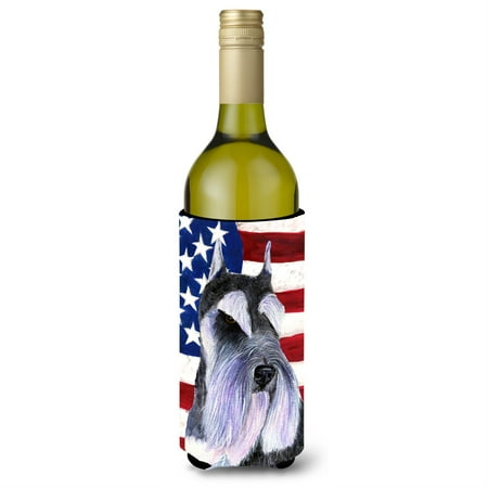 

USA American Flag with Schnauzer Wine Bottle Beverage Insulator Beverage Insulator Hugger SS4056LITERK