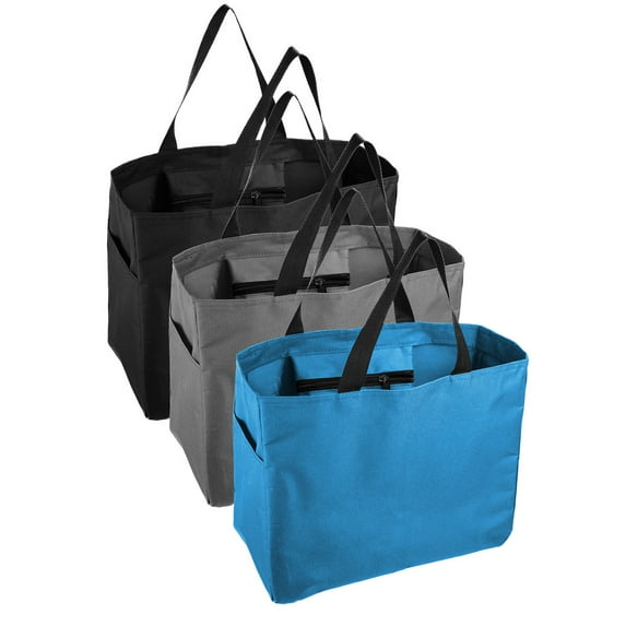 Tote Bags for Everyday Use - Sturdy Reusable Tote Bags - by Mato and Hash - 3PK Black/Charcoal/Blue CA2950