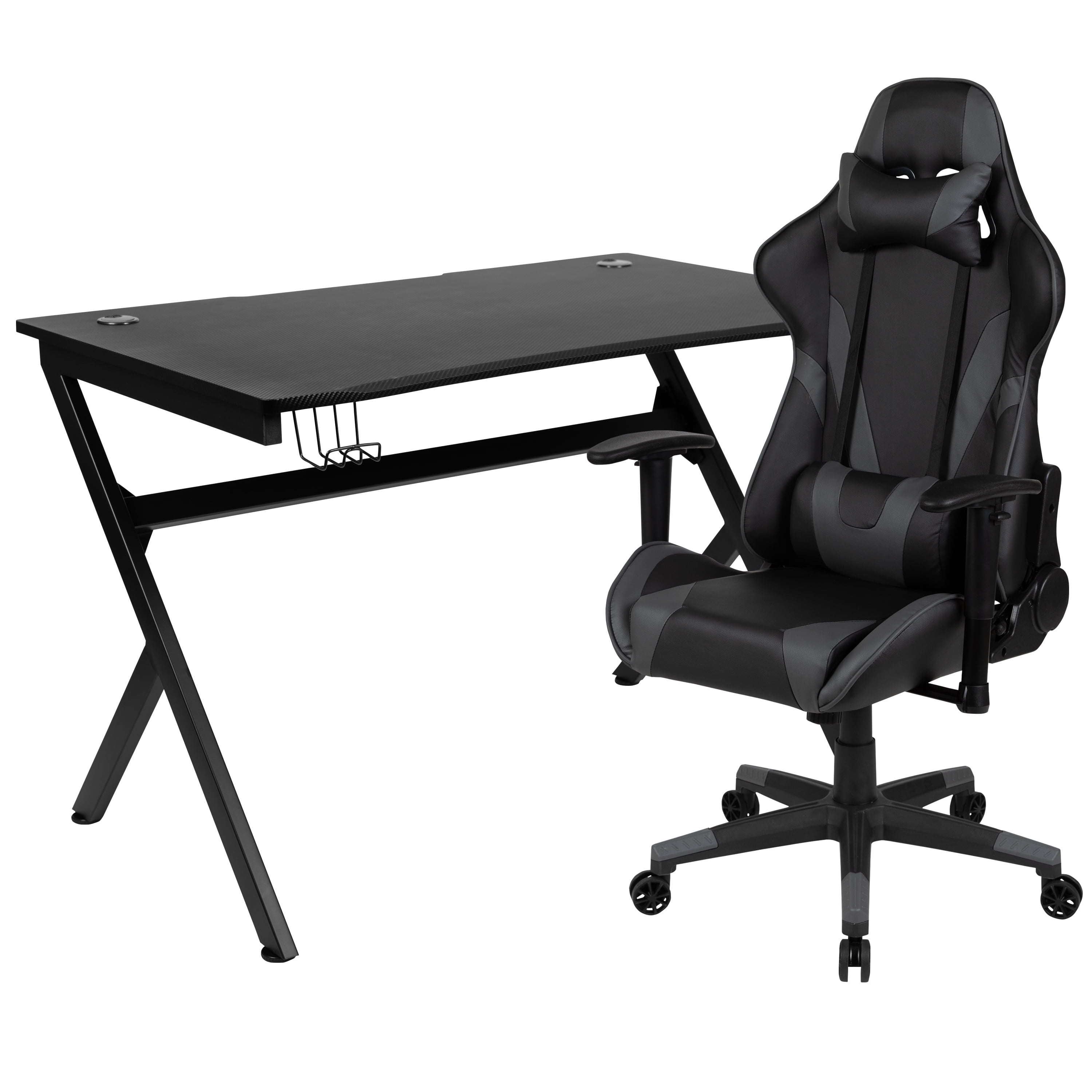 Flash Furniture Optis Black Gaming Desk and Gray/Black Reclining Gaming