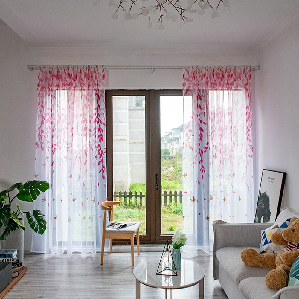 12 Panels Elegant Floral Voile Door Window Curtain Transparent Panel Sheer Tulle Drapes 39"X78