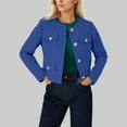 thumbnail image 2 of Arlun Cropped Tweed Blazer Jackets for Women Elegant Slim Fit Collarless Business Casual Button down Cardigan 2025 Fall Winter Solid Color Long Sleeve Stylish Outwear Outfits Blue M, 2 of 4