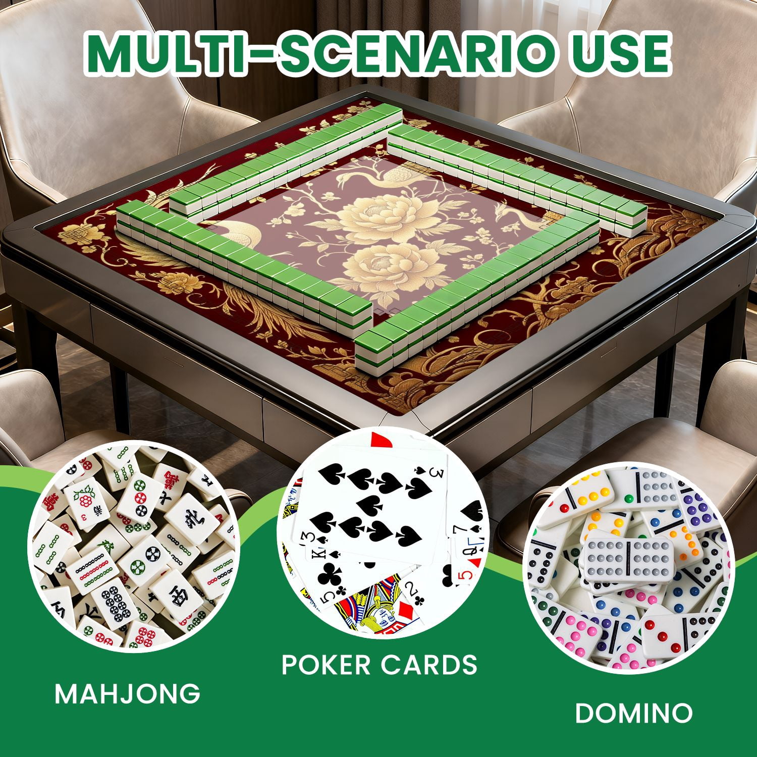 Mahjong Mat 31.5" x 31.5" Floral Embroidery Crimson Non-Slip Noise Reduction American Mahjong Tiles Table Cover for Dominoes Poker Card Board Games Gift