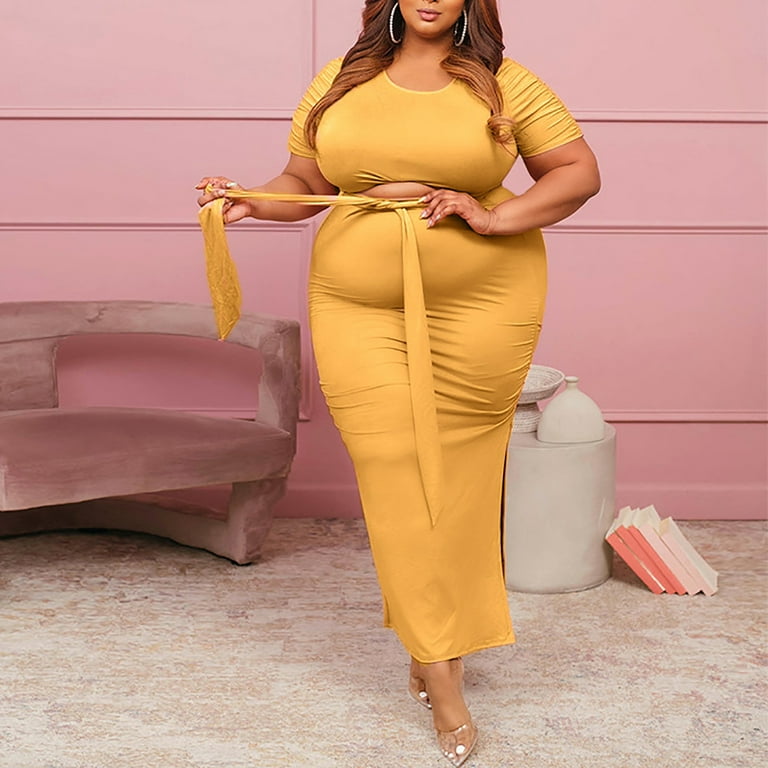 Womens Sexy Plus Size 2 Piece Outfits - Slim Short Sleeve Crop