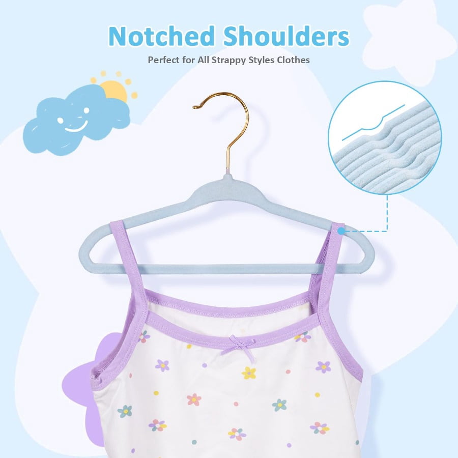 Tonswachic Baby Velvet Hangers 30 Pack - 11 Inch Premium Felt Non Slip Kids Hanger for Infant & Toddler Clothes - 0.2" Slim Space-Saving Baby Felt Hangers for Children's Closet with 10 Clips - Beige