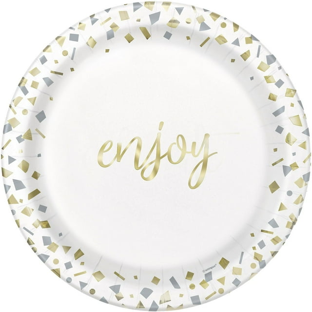 Gold Confetti Celebrate Paper Dessert Plates, 7in, 10ct