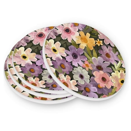

Round Coasters Modern Style Ceramic Coaster Waterproof and Durable Drink Coaster Coasters set of 4 Customizable Coasters 2pcs Colorful Painting Flowers