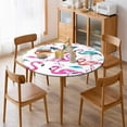 thumbnail image 4 of Flamingo Pattern Round Fitted Tablecloth with Flannel Backing Elastic Table Cloth Waterproof Oil-Proof Plastic Table Cover Table Up 40"-54" Diameter), 4 of 5