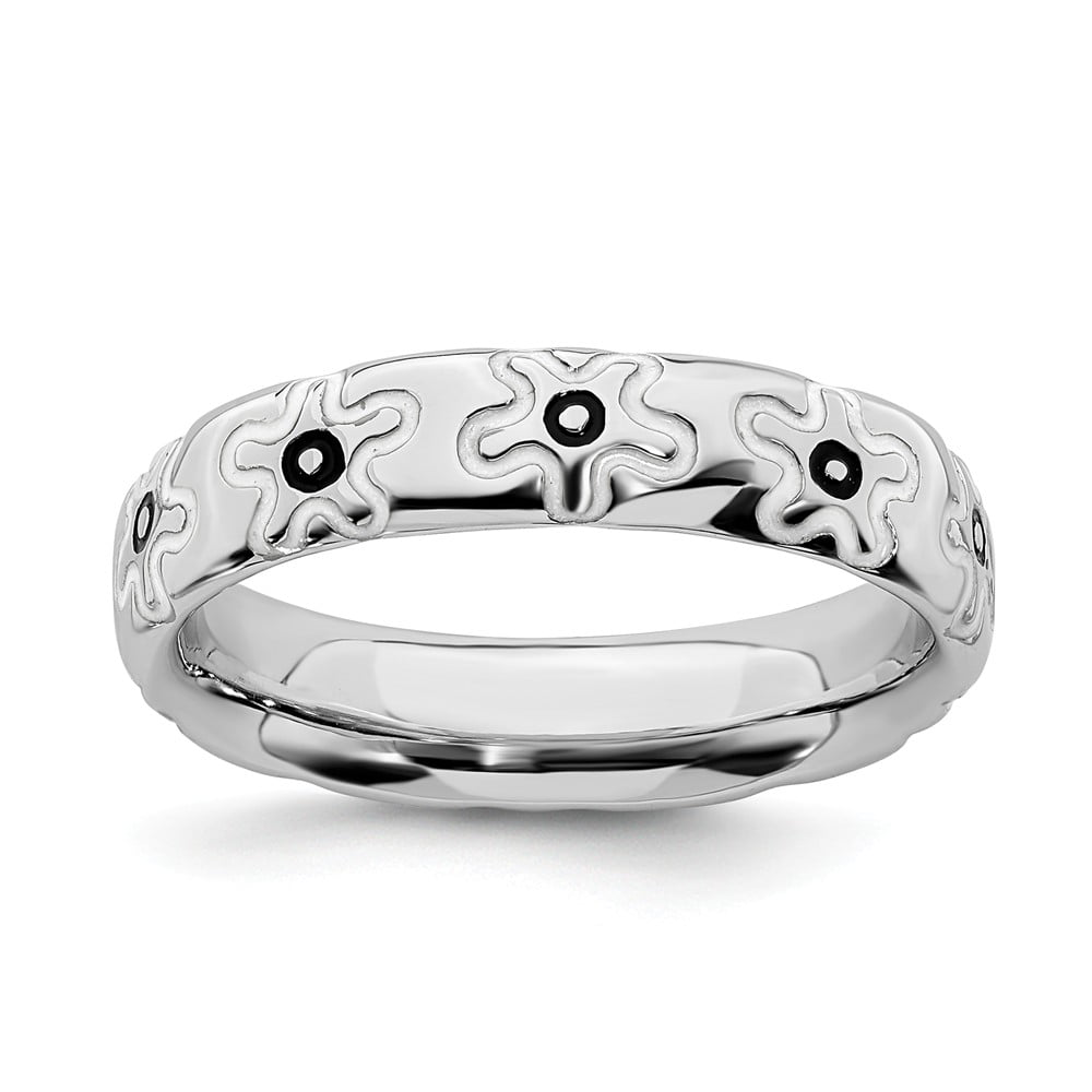 925 Sterling Silver Polished Patterned Stackable Expressions Rhodium Ring Jewelry Gifts for Women Ring Size Options 6 7 8