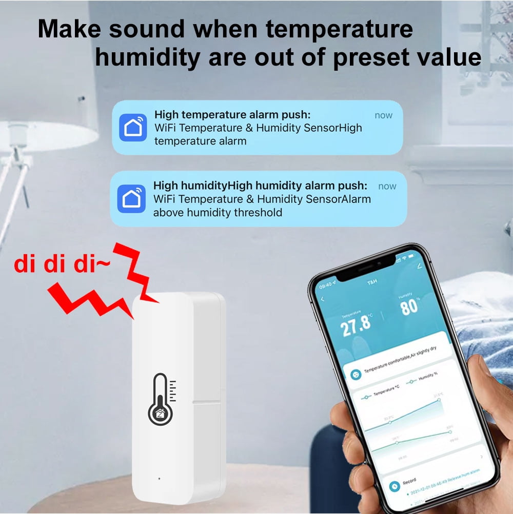 3.0 Smart Temperature & Humidity Sensor, Wireless Digital Hygrometer Thermometer with App Alerts, Works with Alexa & Google Home, Indoor Climate Monitor for Greenhouse, Alabaster Matte