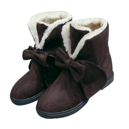 

Well Low Heel Thickening Keep Warm Snow Boots Ankle Boots Fur Inside Flat Boots Coffee