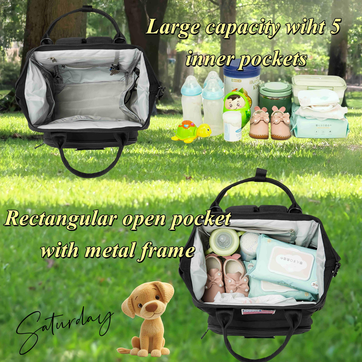 Camo Diaper Bag Backpack for Dad and Mom with USB Charging Port Stroller Straps and Insulated Pocket,army military Travel Nappy Backpack (Black)
