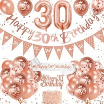 30th Birthday Decorations for Women, Rose Gold 30th Birthday Party Decorations with Banner Triangle Flag Bunting 30th Birthday Sash 30th Balloons Cake Topper