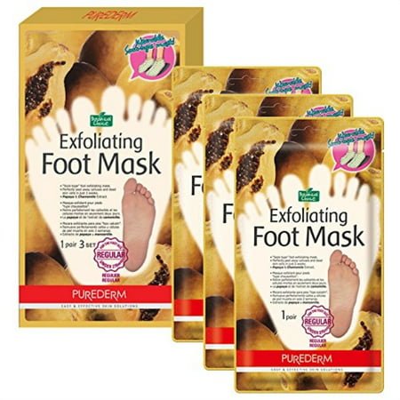 Purederm Exfoliating Foot Mask - Peels Away Calluses and Dead Skin in 2 Weeks! (3 Pack (3 Treatments), (Best Foot Cream For Corns And Calluses)
