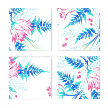 

Linen Cotton Canvas Cocktail Napkins (Set of 4) - Parrot Tulips Ferns White Blue Pink Floral Watercolor Vintage Flowers Bouquet Print Cloth Cocktail Napkins by Spoonflower