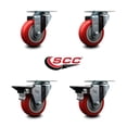 thumbnail image 2 of 3.5 Inch Red Poly Wheel Swivel Top Plate Caster Set with 2 Posi Brakes SCC, 2 of 2