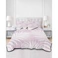 thumbnail image 2 of Quilts King Size Bedding Set, Palm Leaves Pink Lightweight Quilted Comforter, Summer Botanical Coastal Tropical Soft Reversible Bedspread Coverlet with Pillow Covers for All Season, 96" x 106", 2 of 7