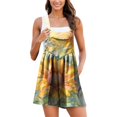thumbnail image 1 of Gibobby Pantalones cortos Monos cortos de verano para mujer, informales, de lino, con tirantes ajustables, holgados, con peto y pierna ancha, monos con bolsillos(Café， M), 1 of 3