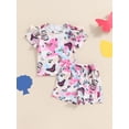 thumbnail image 3 of Caoirhny Toddler Girls Summer Outfit Butterfly Print Short Sleeve T-Shirt and Elastic Shorts Set Cute Summer 2 Piece Clothes, 3 of 9