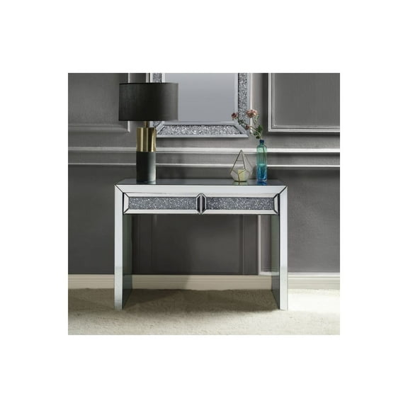 ACME Noralie Faux Diamonds Inlay Console Table with Drawer in Mirrored