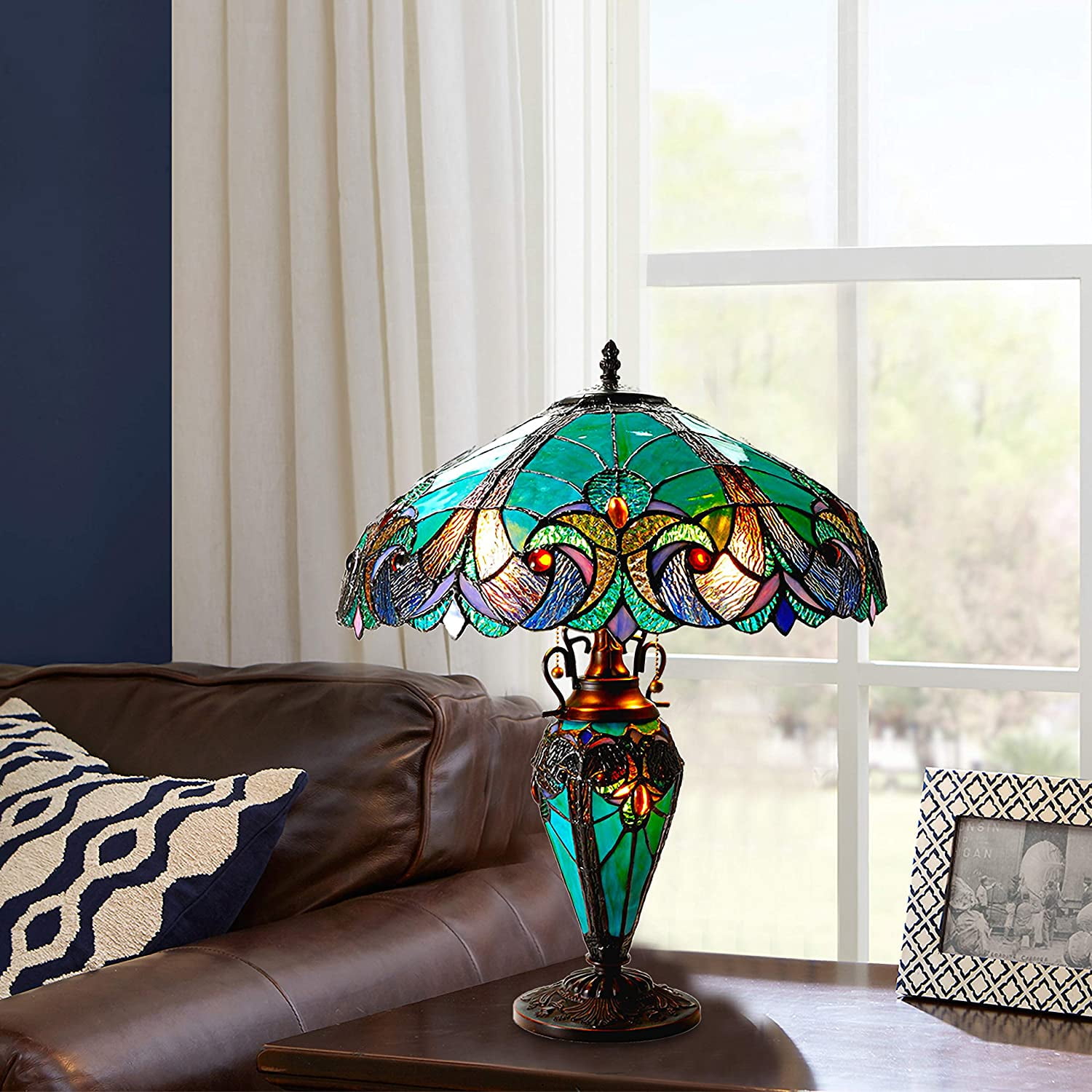 RADIANCE Goods Tiffany-Style 3 Light Victorian Double Lit Table Lamp 18" Shade