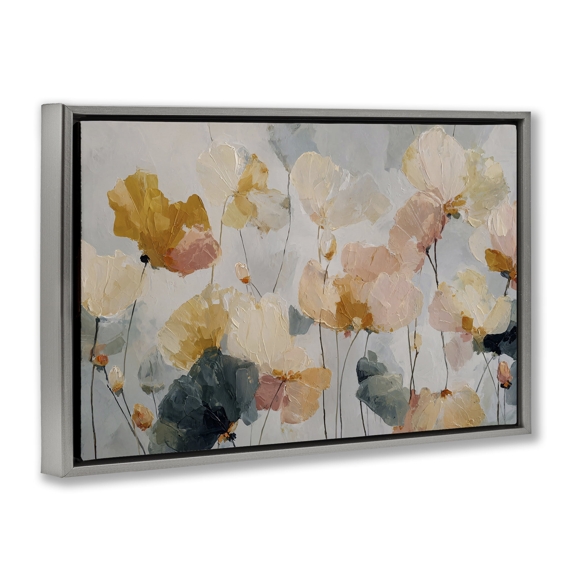 Stupell Industries Abstract Brushed Petals Gray Framed Floater Canvas Wall Art, design by Jacky Ngan