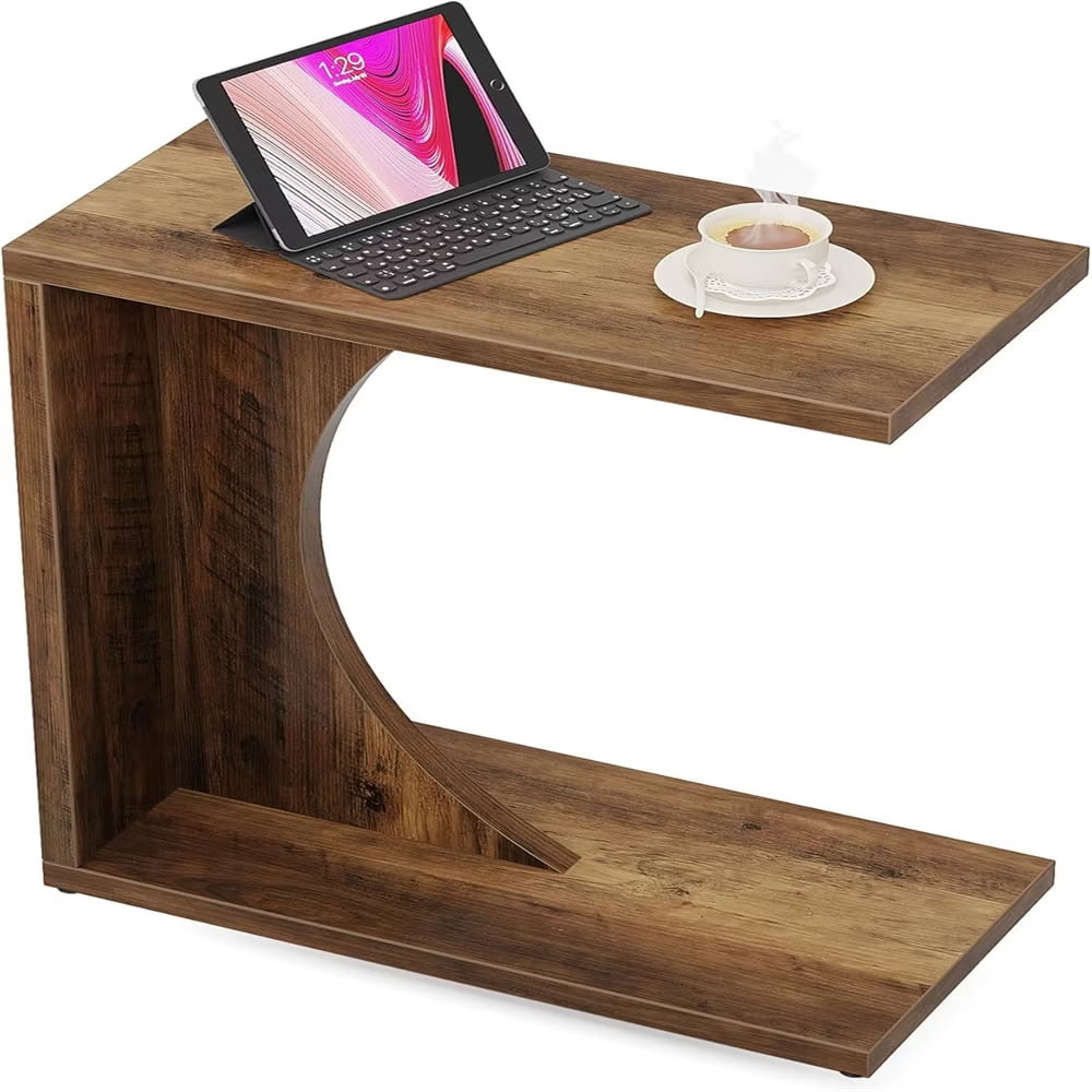 MAYEERTY C-Shaped End Table, Modern Wooden Space-Saving Couch Table for Living Room, Bedroom, Home Office