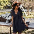 thumbnail image 4 of Summer Dresses for Women Maxi Dress Solid Color V-Neck Short Sleeve Sexy Dress Casual Dress, 4 of 6
