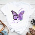 thumbnail image 1 of Nueva Camiseta De Mariposa Púrpura Con Estampado De Pétalos De Flores Para Mujer , Manga Corta , Cuello Redondo , Casual Versátil , Tops Ropa De Primavera Y Verano, 1 of 4