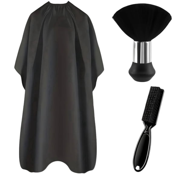 Professional Hair Cutting Cape with Neck Duster Brush, Salon Barber Cape, Waterproof Hairdressing Salon Cape - 55" x 47"(Black), with Barber Clipper Brush