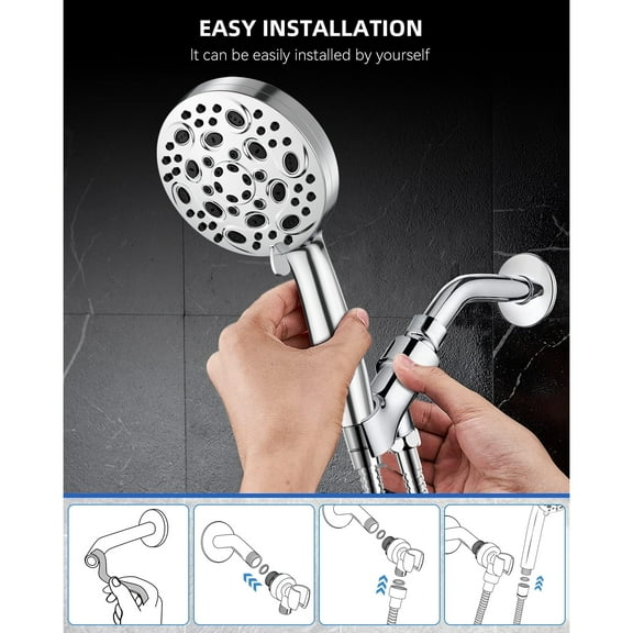Showerhead with Hose, 10 Spray Modes Stainless Steel High Pressure Shower Head