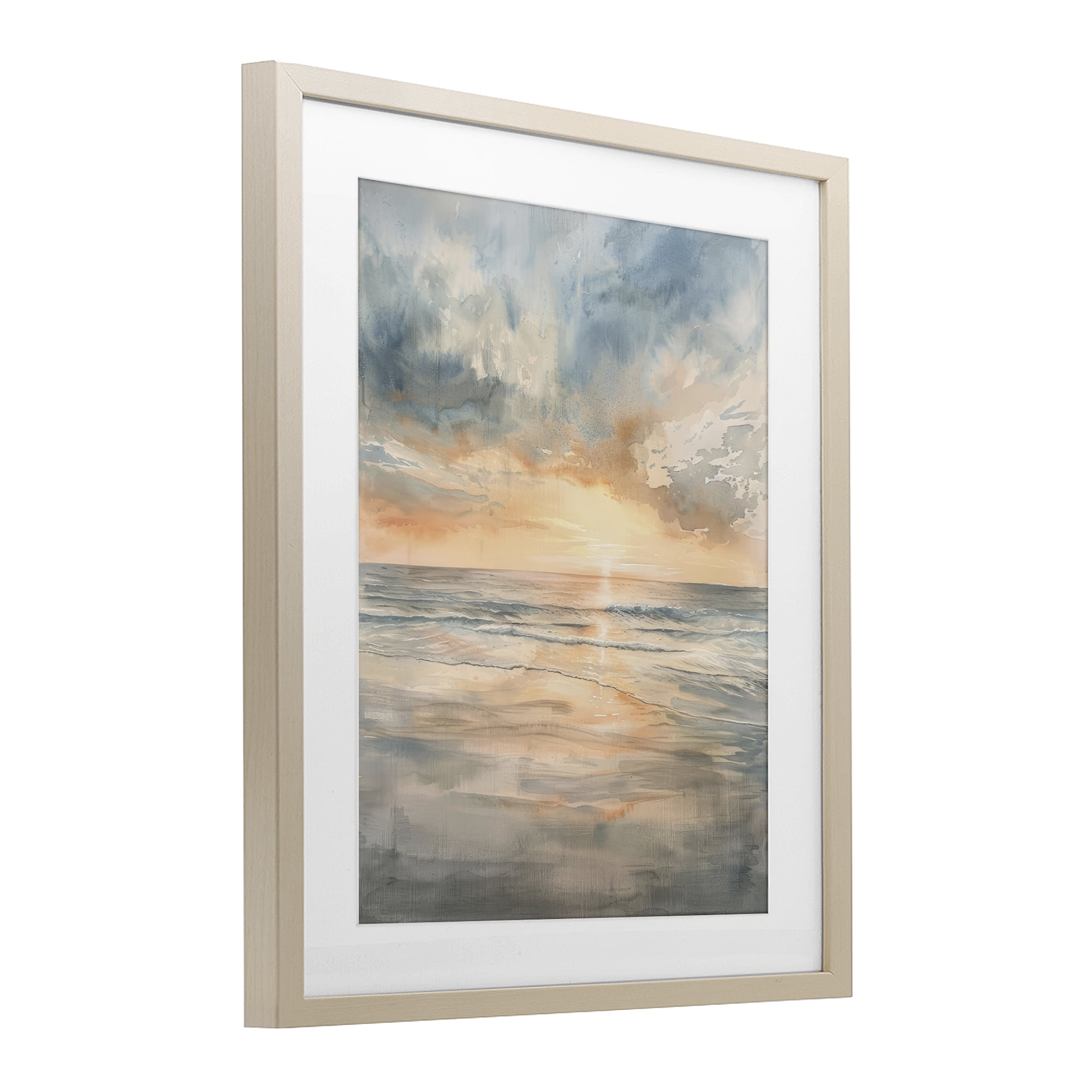 Stupell Industries Coastal Sunset over Gentle Waves Birch Framed Print Under Glass, design by Petal Prints Design