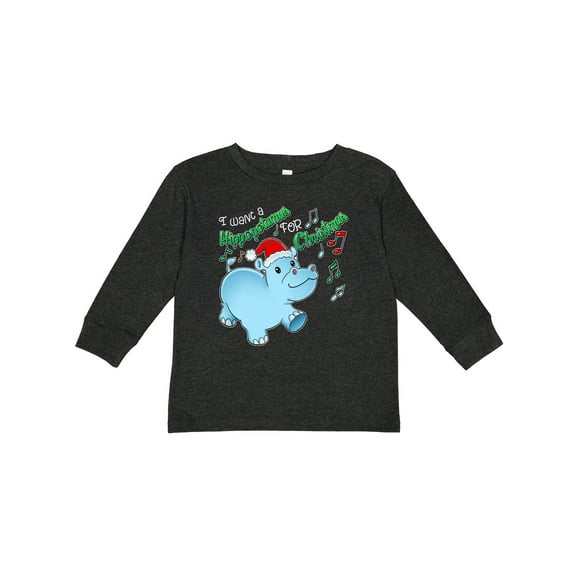Inktastic I Want a Hippopotamus for Christmas Hippo in Santa Hat Boys or Girls Long Sleeve Toddler T-Shirt