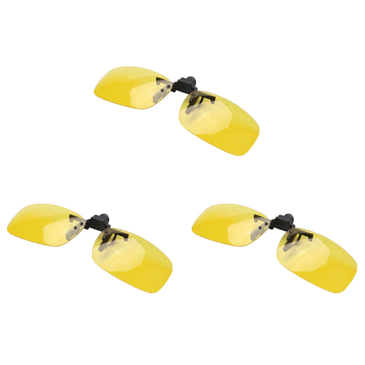3X Lunettes de Conduite Rectangulaires Jaune Clair Sans Monture Clip sur Vision Nocturne, 3 x Clip sur Lunettes Vision Nocturne, 3 x Étui de Rangement, Jaune Clair