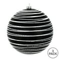 thumbnail image 3 of Vickerman 6" Black Candy Finish Ball Ornament with Glitter Lines, 3 per Bag, 3 of 3