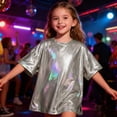 thumbnail image 2 of EnJoCho Girls Sparkly Short Sleeve T Shirt Kids Shinny Crew Neck Loose Fit Pullover Tops Summer Trendy Casual Shirts, 2 of 5