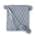 thumbnail image 4 of Crafted by Catherine Pom-Pom Sweater Knit Throw 50" x 60", Cozy Sweater Knit Throw, Super Soft, Blue, 4 of 4