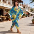 thumbnail image 4 of Xixirimido Tropical Palm Tree & Hibiscus Print Kaftan Dresses for Women Plus Size V Neck Caftans Long Batwing Sleeve Beach Cover Ups Summer Beach Dress, 4 of 7