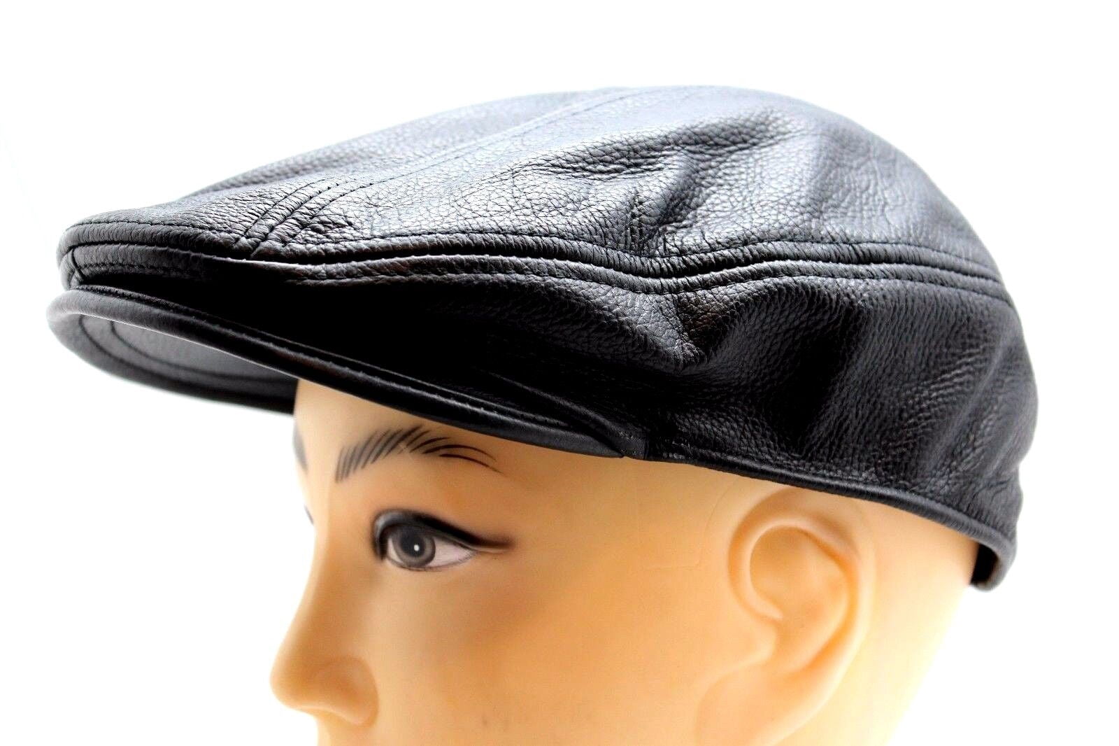 Ascot Cap Hat Black Leather Newsboy Gatsby Cabbies Flat Driver by JTC