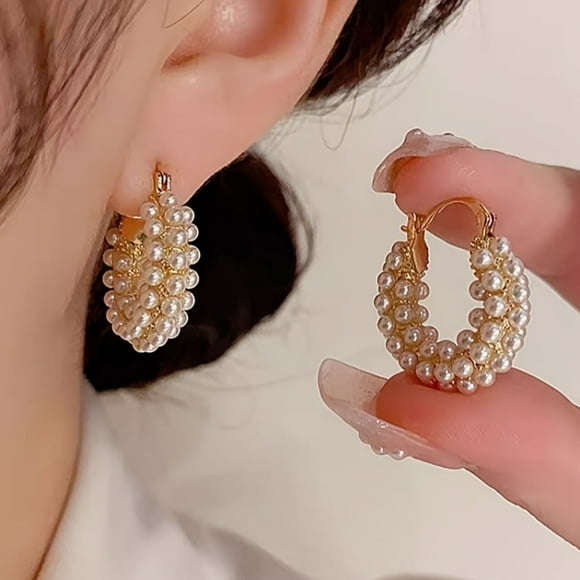 ATJIA Gold Pearl Earrings Hypoallergenic Sterling Silver Pearl Hoop Earrings Pearls Earings for Women Jewelry Gifts