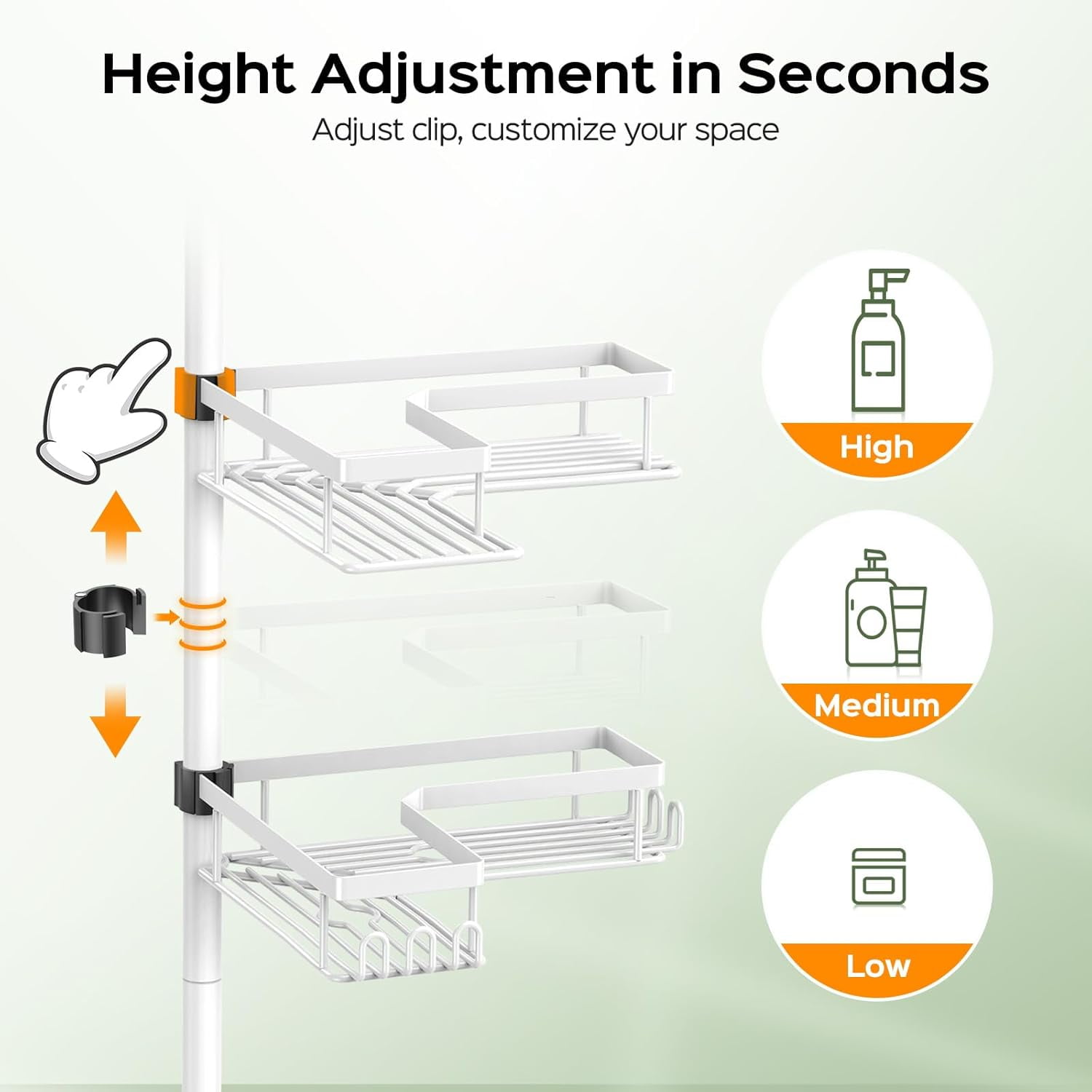 Shower Caddy Tension Pole: 4-Tier Corner Rustproof Bathroom Organizer with Soap Holder & Hooks - No-Drill Adjustable Shower Shelf for Renters - Family Stand Storage Rack - 47-123 Inch