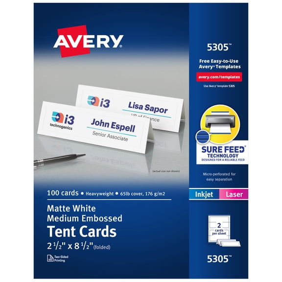 Avery Tent Cards, 2-1/2" x 8-1/2", Embossed Border, 100ct (5305)