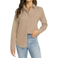 thumbnail image 2 of Comdrip Womens Dress Shirt, Womens Long Sleeve Tops Collared V Neck Shirts Lightweight Sweatshirt 2024 Fall Fashion Clothes Long Sleeve Button Up Shirts for Women Khaki XL, 2 of 6