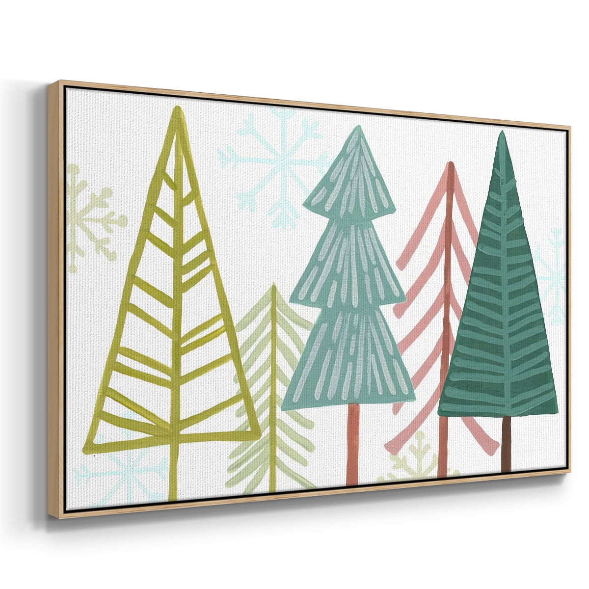 Modern Holiday Collection A - Framed Gallery Wrapped Holiday Canvas - 25 x 37 - Natural Wood Frame