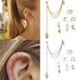 thumbnail image 3 of Pendientes de Clip de hojas de Color de plata para mujer y hombre, aretes creativos simples en forma de C, sin perforación, conjunto con rizador de oreja, regalo de joyería de tendencia, 3 of 4