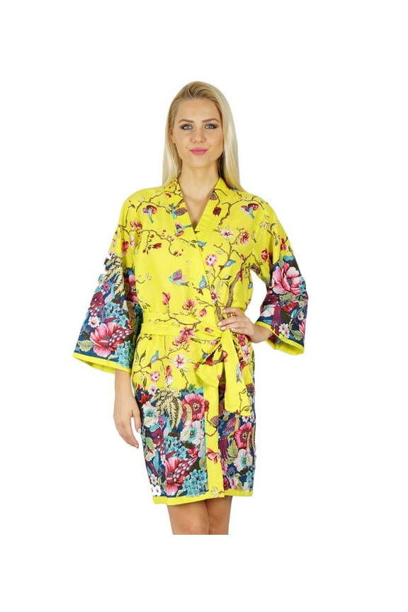 Women Cotton Printed White Floral Robe Bridal Bridesmaid Getting Ready Coverups