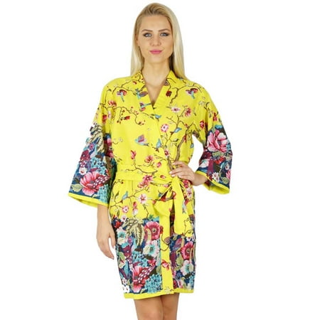 

Bimba Women Cotton Printed White Floral Robe Bridal Bridesmaid Getting Ready Coverups