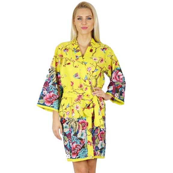 Bimba Women Cotton Printed White Floral Robe Bridal Bridesmaid Getting Ready Coverups