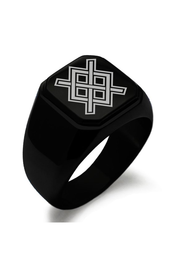 Stainless Steel Gungnir Rune Viking Norse Engraved Square Flat Top Biker Style Polished Signet Ring