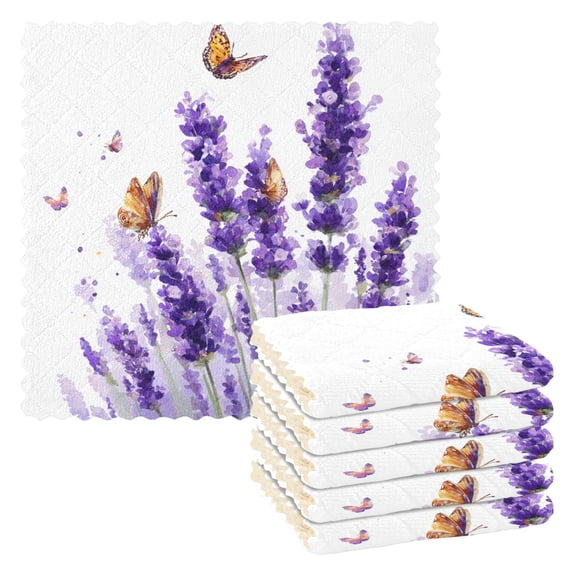 6 Pieces of Kitchen Towels 11x11Inch Kitchen Dish Cloths Kitchen Dish Towels Reuseable Cleaning Cloths Purple Lavender Butterfly