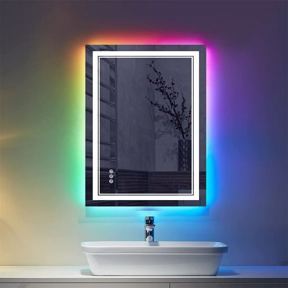 Wisfor 600 * 800 Miroir de Salle de Bain LED RGB Réglable, Miroir de Vanité, Incassable, Dimmable, Anti-Buée